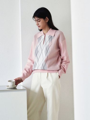 Argyle Collar Button Knit_Pink - ADAUL - Modalova