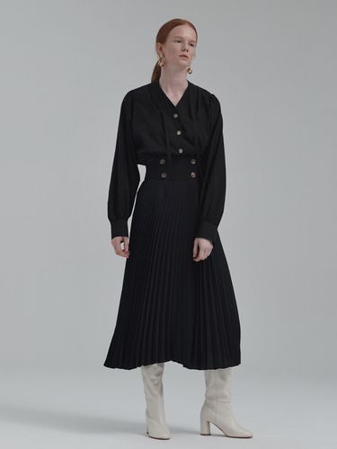 Buttoned Pleated Midi Skirt_Black - ETCH - Modalova