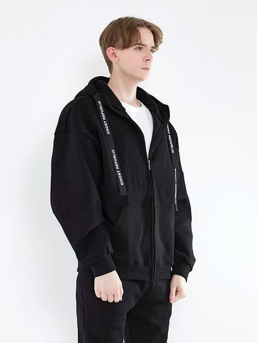 Strap Printed Overfit Napped Lining Zip-Up Hoodie - GHOST REPUBLIC - Modalova