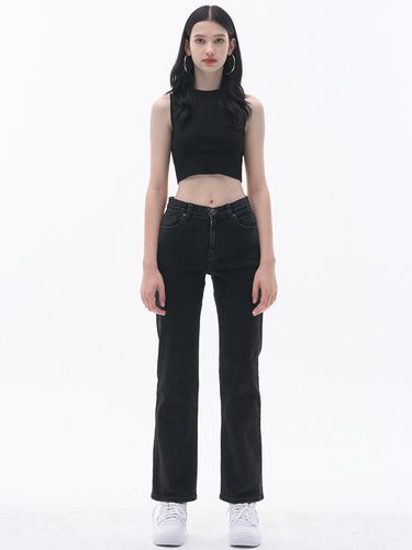 Cropped Semi-wide Denim Pants _Black - MaLoupe - Modalova