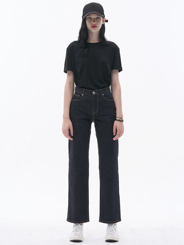 Cropped Semi-wide Denim Pants _Navy - MaLoupe - Modalova