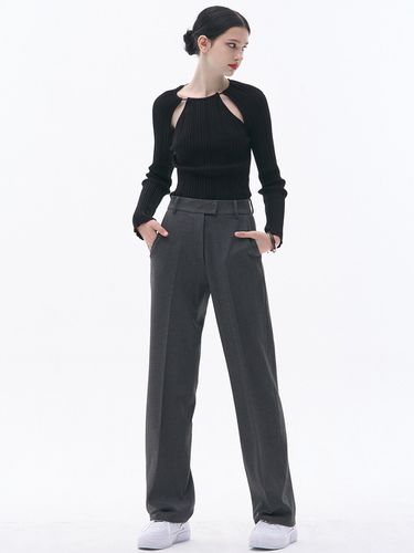 Stretchy Semi-wide Pants _Dark Grey - MaLoupe - Modalova