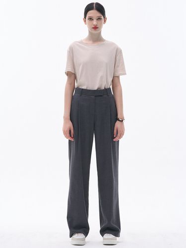 One-tuck Wide Leg Pants _Dark Grey - MaLoupe - Modalova