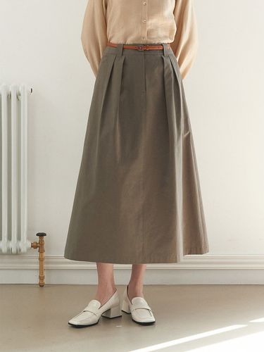 A-line Pintuck Cotton Skirt _Ash Forest - MOAT - Modalova