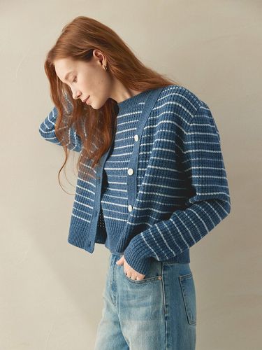 Stripe V-neck Cardigan _Greyish Blue - MOAT - Modalova