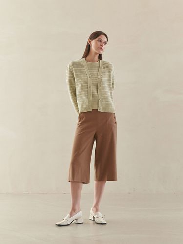 Stripe V-neck Cardigan _Olive Green - MOAT - Modalova