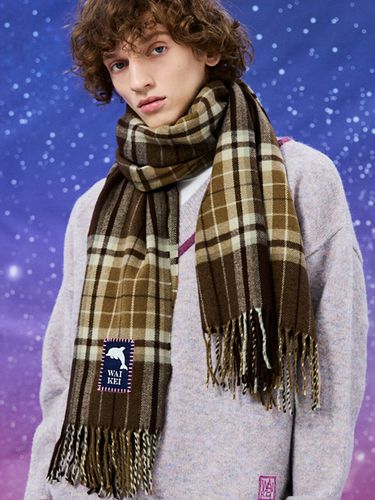 Dolphin Label Check Muffler [Brown] - WAIKEI - Modalova