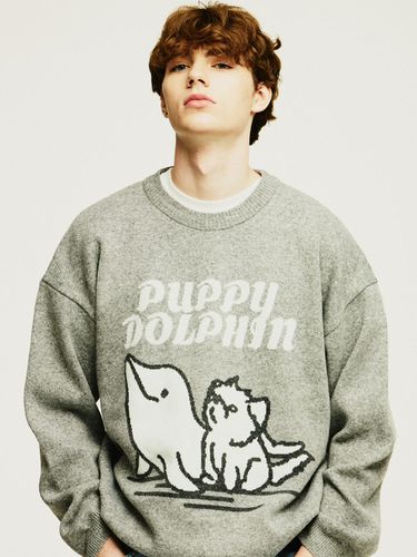 Puppy Dolphin Knit Pull Over [Grey] - WAIKEI - Modalova