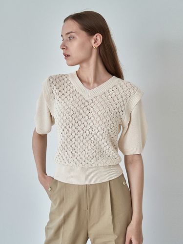 V-neck Jacquard Knit Top _Sand Cream - MOAT - Modalova