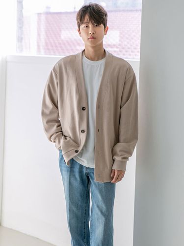 Plain Double Cotton Fleece Cardigan - alvinclo - Modalova