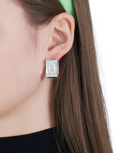 White Cubic Square Ring Earrings - PICOMENT - Modalova