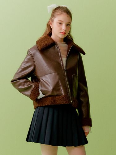 Wide Collar Shearling Jacket_Brown - DearK - Modalova