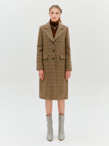 Herringbone Gingham Straight Long Jacket_Brown - DearK - Modalova