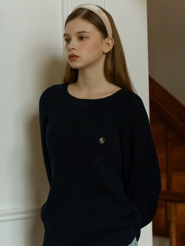 ANC Logo Round Knit Sweater _Navy - ANOETIC - Modalova