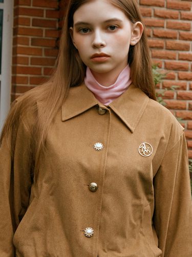 Collar Minimal Suede Blouson Jacket _Camel - ANOETIC - Modalova