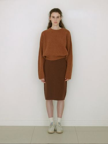 Merino Wool H-line Midi Skirt_Brown - STEP AROUND - Modalova