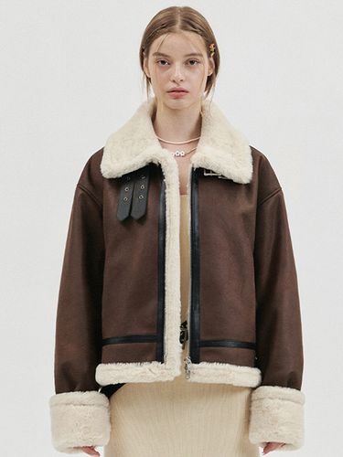 Oversized Steady Suede Shearling Jacket_Brown/Beig - doffsept - Modalova