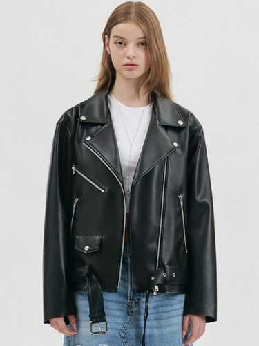 Faux Leather Double Biker Jacket_Black - doffsept - Modalova