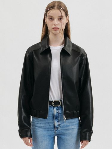 Faux Leather Cropped Bomber Jacket_Black - doffsept - Modalova