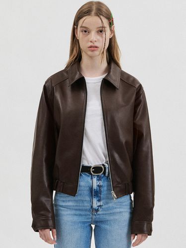 Faux Leather Cropped Bomber Jacket_Brown - doffsept - Modalova