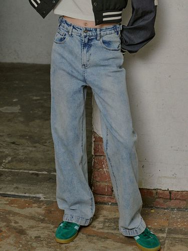 Fatro 7607 Acid Wash Wide Fit Denim Pants - MAGOODGAN - Modalova