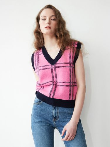 V-neck Check Knit Vest 001 Pink - MUDIDI - Modalova