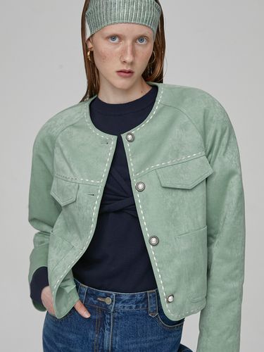 Line Stitch Crop Jacket_Green - Enor - Modalova