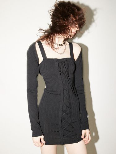 Bolero Lace-Up Knit Dress (Black) - HAE BY HAEKIM - Modalova