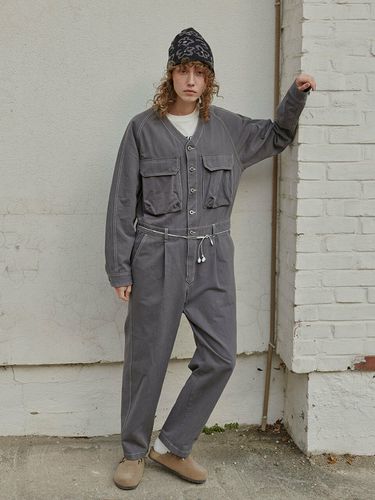 Farban 5805 No Collar Oversized Fit Jumpsuit_Gray - MAGOODGAN - Modalova