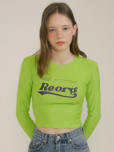 Pod Long Sleeve Wavy Logo T-shirts_Yellow Green - REORG - Modalova