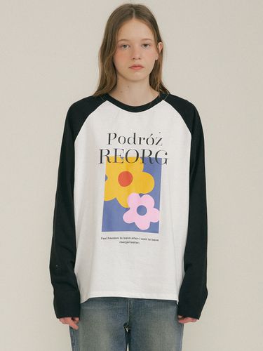 Pod Flower-printed Raglan T-shirt_Black - REORG - Modalova