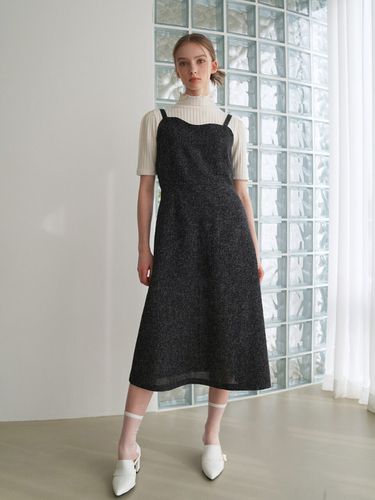 Wave Tweed Sleeveless Long Dress - bibyseob - Modalova