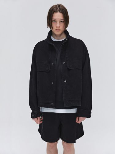 High Neck Denim Jacket _ Black - EZIO - Modalova