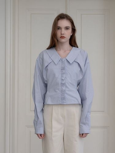 Frill Stripe Blouse_Blue - MAROYH - Modalova