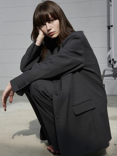 Twill Oversized Fit Jacket _Charcoal - ouie - Modalova