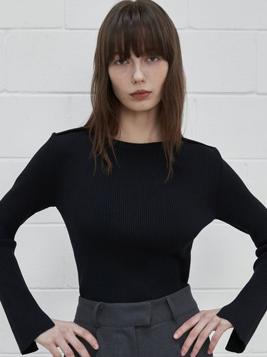 Ribbed Boatneck Knit Top _Navy Black - ouie - Modalova