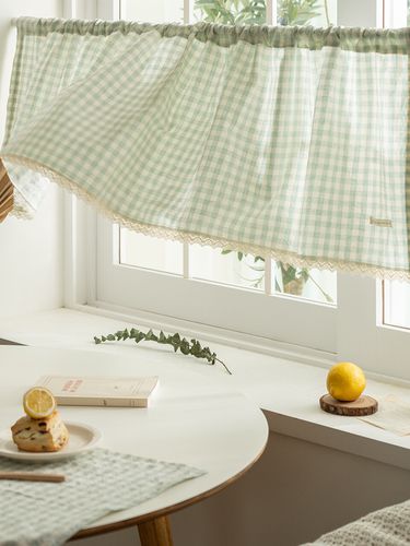 Mint Melan Check Kitchen Curtain - DECOVIEW - Modalova