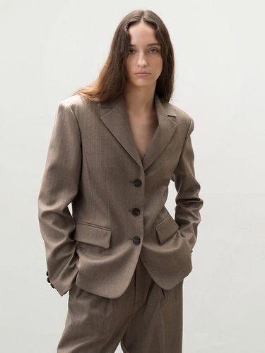 Herringbone Fitted 3 Button Jacket_Cocoa - AVA MOLLI - Modalova