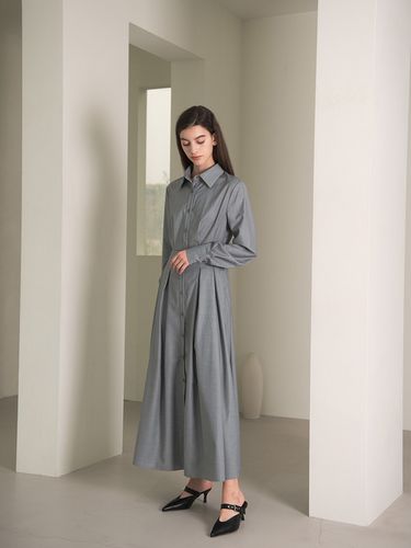 Waist Pleated Dress - yyiam - Modalova