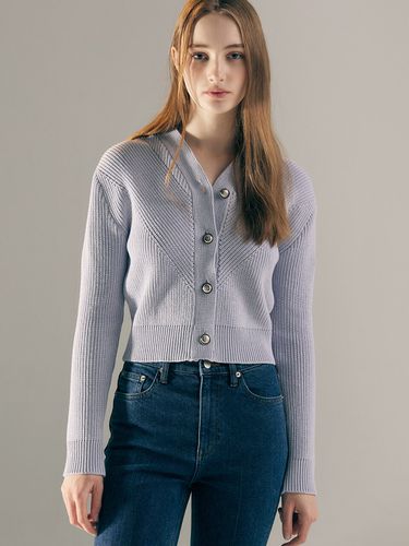 Cotton Blended V-neck Cardigan_Blue - AVA MOLLI - Modalova