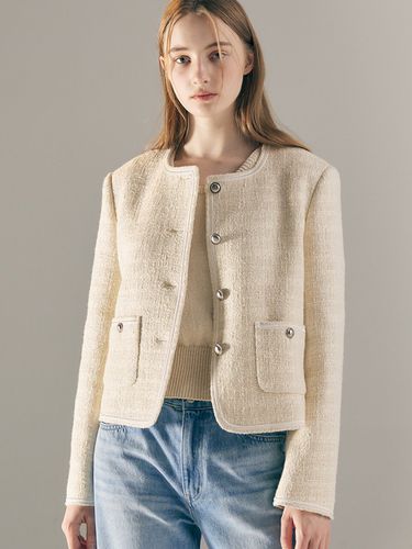 Square-neck Tweed Jacket_Cream - AVA MOLLI - Modalova