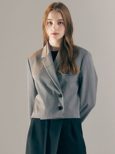 Crop Tailored Double Jacket_Light Grey - AVA MOLLI - Modalova