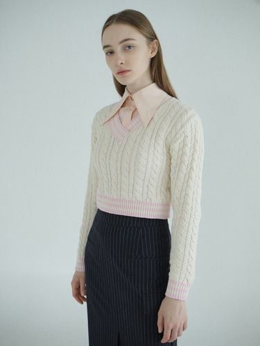 V-neck Cable Sweater_Light Beige - PAUL&ALICE - Modalova