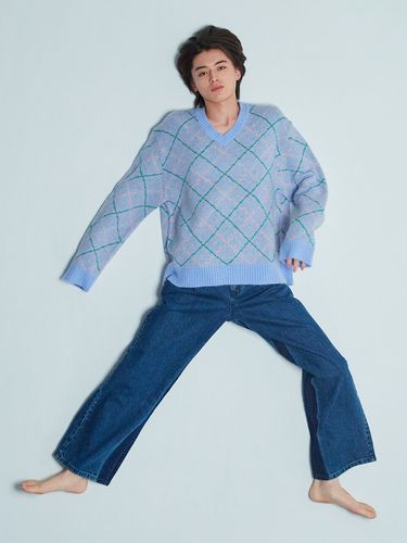 Ms Check Mix Sweater_Blue - INSTANTFUNK - Modalova