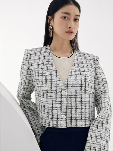 Collarless Outpocket Tweed Jacket _Cream - DEKAVV - Modalova