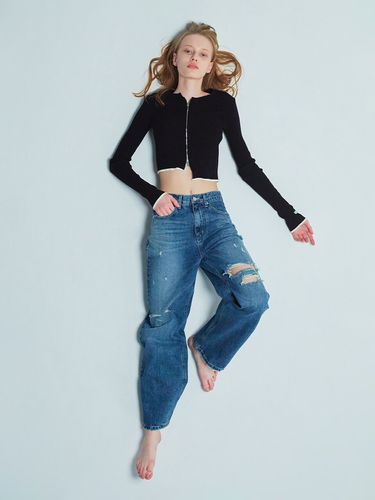 Destroyed Straight Leg Jeans_Blue - INSTANTFUNK - Modalova