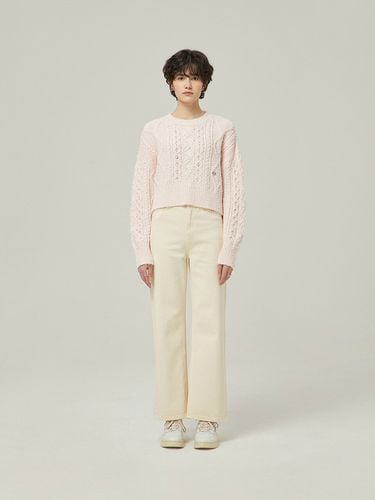 Cropped Cable Knit Sweater _Light Pink - DEKAVV - Modalova