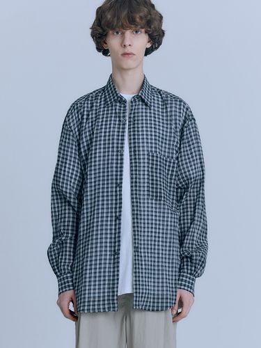 Basic Loosed Check Shirt (Navy) - AREUBAN - Modalova