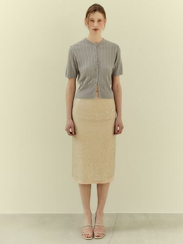 Sequin Stretch Midi Skirt_Sand - LETQSTUDIO - Modalova