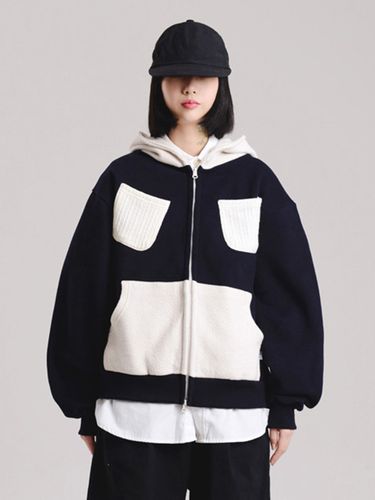 Knit-Trimmed Zip-Up Hoodie _ Navy - PIECEMAKER - Modalova